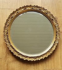 Vintage Ornate Round Wall Mirror Gilt Gold Rococo Style Bevelled Edge