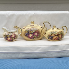 5pcs Aynsley Orchard Gold Tea Set Signed by D Jones - Pot Sucre & Jug - All 1st