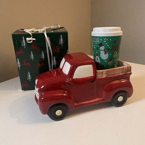 Ceramic red pickup truck - red,
