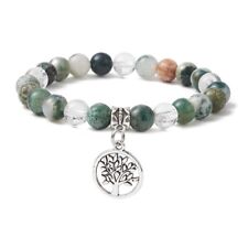 Hand Made Tree Agate Bracelet With 8mm Round Beads And Tree Of Life Charm
