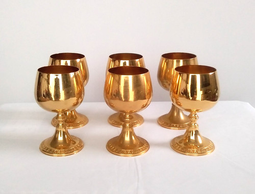 Antique brass goblets set - goblets,
