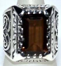 Smoky Quartz Mens Rings Chunky Emerald cut Solid Sterling SILVER 925 Ring O Z6