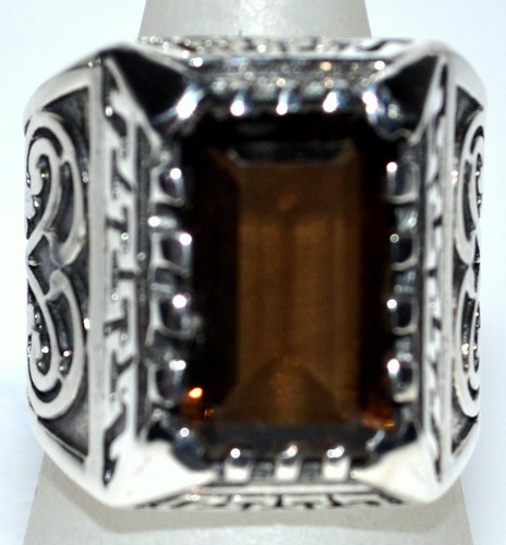 Smoky quartz mens rings chunky - quartz,