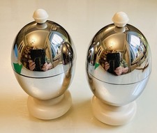Pair Vintage Kosy Kraft Original Art Deco Egg Cups, Chrome, Bakelite With Liners