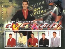 Elvis Presley 70th Anniversary Liberia Stamp Sheet
