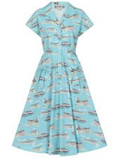 1950s Retro Pin-Up Style Brighton Postcard Print Shirtwaist Swing Dress UK 08-20