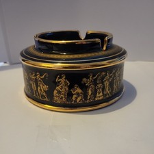 Vintage 24K Gold Trim with Ancient Greek Background Ash Ashtray Made in Greece