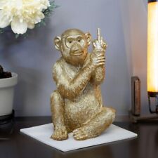 Rude Monkey Ornament Cheeky Gold Animal Statue Middle Finger Up Chimp Sculpture