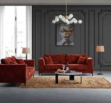 HUDSON Rustic Red | Steel Grey Velvet Modern Boucle 2 / 3 Seater Sofa Set settee