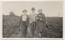 RP Two Women And Old Man With Cane Walking Stick Also Pet Dog Pup Alongside