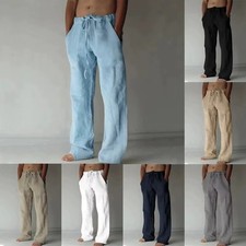 Men linen pants elastic - linen,
