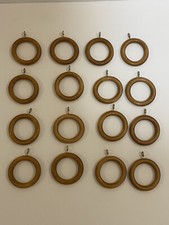 Vintage style wooden curtain rings x16 country house cottage dark wood