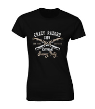 CRAZY RAZORS LADIES T SHIRT COOL BARBER DESIGN FASHION PEAKY DESIGN RETRO TOP