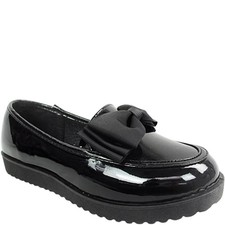 flat school bow loafers girls womens dolly slip on chunky sole casual upto sz 5