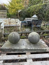 Pair of Sandstone Ball Pier Cap Stone Finials with bases 300mm diameter 