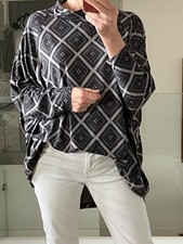 MASAI Lagenlook Jersey Top Grey Print Batwing Sleeve Roll Neck  M /Oversized