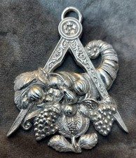 1907 Masonic Sterling Silver Collar Jewel Steward Cornucopia Inscribed In 1908