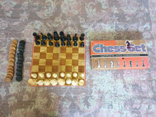 Vintage Chess Set Weighted Pieces Oversized Complete Felt Bottom Wooden Draughts