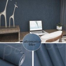 Plain Navy Blue/Grey Wallpaper Textured Linen Effect Non-Woven Decor Free Match