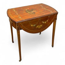 Antique Victorian Mahogany Pembroke Table c.1890 – Hand-Painted Drop-Leaf