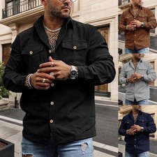 Mens Tops Corduroy Shirts Men Long Sleeve Daily Wear Casual With Pockets Blouse