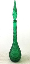 Empoli  Large "Genie Bottle" Decanter - Green Hobnail Pattern with Stopper