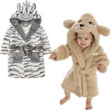 Personalised Girls Boys Animal Bear Zebra Dog Dressing Gown Robe Newborn-6 Years