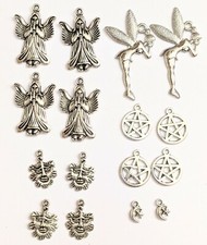Tibetan silver bronze charms cabouchon pentacle animals pagan tree angel fairy