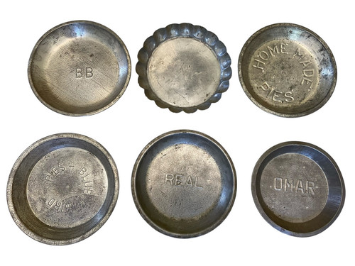 Six antique pie tins blue - six,