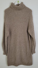 M&S Women's Jumper Dress Size L Cappuccino Roll Neck Knit New F2