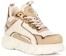 Buffalo Cld Chai Vegan Faux Low  Lace Up Platform Womens Trainer Beige UK 3 - 7