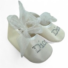 Baby Dior White Satin Chiffon Ribbon Christening Shoes Size 18 