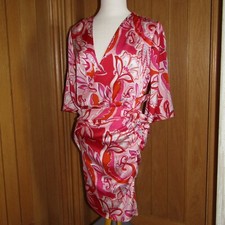 Zara bright pink orange floral silky wrap mini sun dress cover up playsuit uk 8