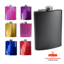 8oz - 235ml - Coloured Stainless Steel Hip Flask -  Matt Black - Blue - Red