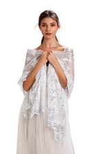 Central Chic White Pashmina Shawl With Silver Sequin Stars & Moons For Weddings