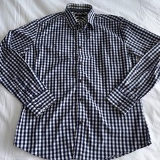 Mens Jeff Banks 24:7  Blue & White Check Shirt Long Sleeve, Button Up