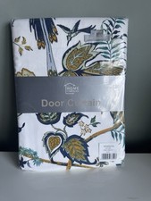 Lovely Kensington Blue Botanical/Bird Pencil Pleat Fully Lined Door Curtain