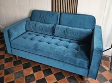Velvet teal 2 Seater Sofa , Mid Century Style With Square Arms