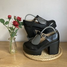 Ladies Black Chunky High Heel Platform Mary Jane Shoes Size 6 ??