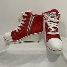Max Star Wedge YUFU Converse Style Wedge Heeled Trainers uk 5 red vgc sports 