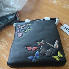 Yoshi Among Butterflies Black Leather Shoulder Bag