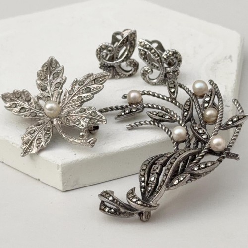 Vintage marcasite set brooch - marcasite,