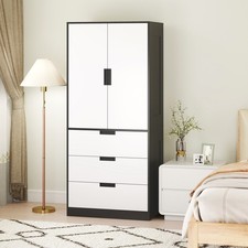2 Door Wardrobe Modern Wardrobe with 3 Drawer and Hanging Rod for Bedroom