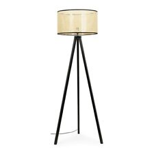 Floor Lamp Large Black Tripod Wood Base Living Room Natural Cane Lampshade Light