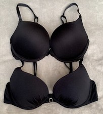 2 x M&S/MATALAN 32C padded PUSH-UP PLUNGE BRAS underwired BLACK vgc