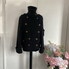 Burberry Authentic Wool Double Breasted Coat Size 6 Black Excellent Condition!