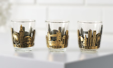Set of 3 London Souvenir Shot Glasses – Brass Embossed UK Landmark Collectible