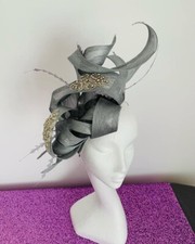 New Handmade Silver Fascinator, with rhinestone appliqué 