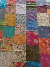 Indian Patchwork Cotton Kantha Quilt Throw Floral Bohemian Blanket 88” x 107”