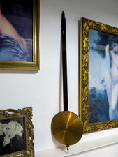 A SUPER ANTIQUE WALL CLOCK PENDULUM  WOOD WITH BRASS FACED BOB ~ GUSTAV BECKER ?